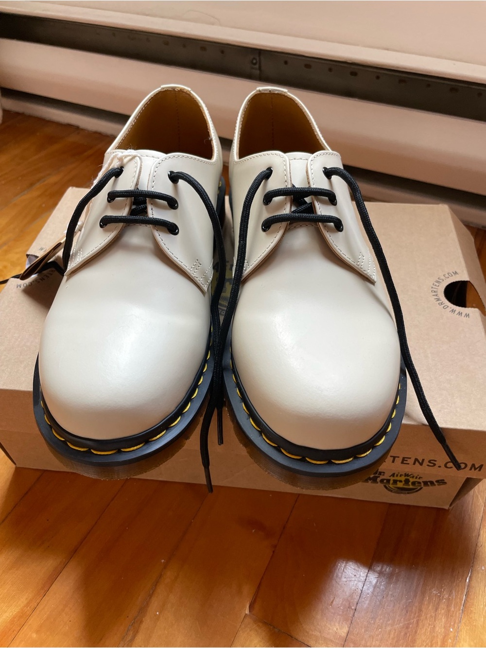 Dr. Martens Cream Leather Derby Shoes with Black Laces